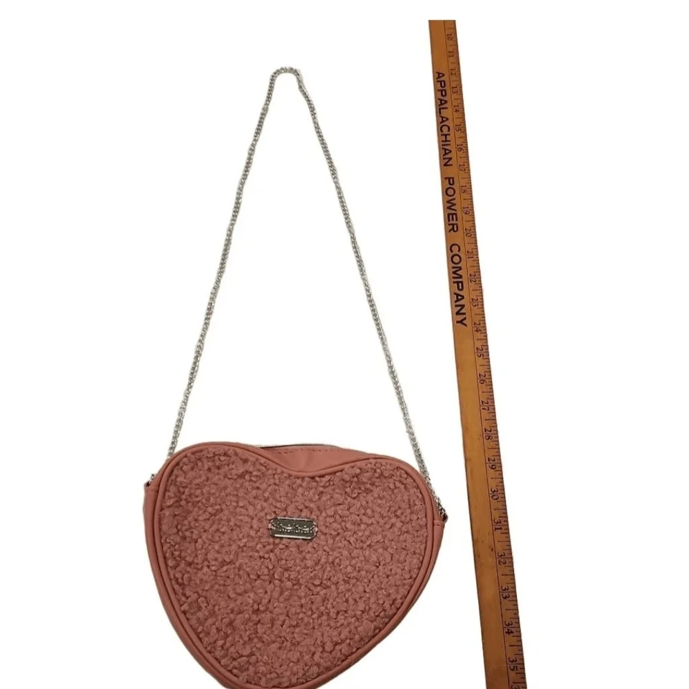 Bebe Pink Heart Crossbody Bag with Plush Texture - Picture 7 of 13